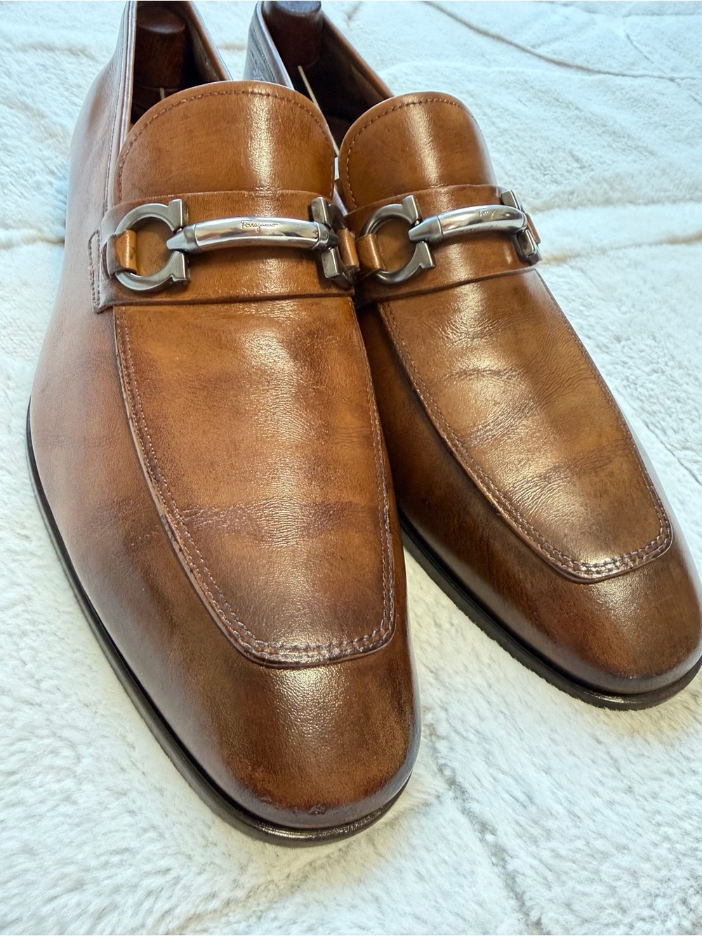 $1,090 Salvatore Ferragamo Brown Leather Gancini Buckle Horse-bit Loafers 10.5 D - Picture 5 of 16